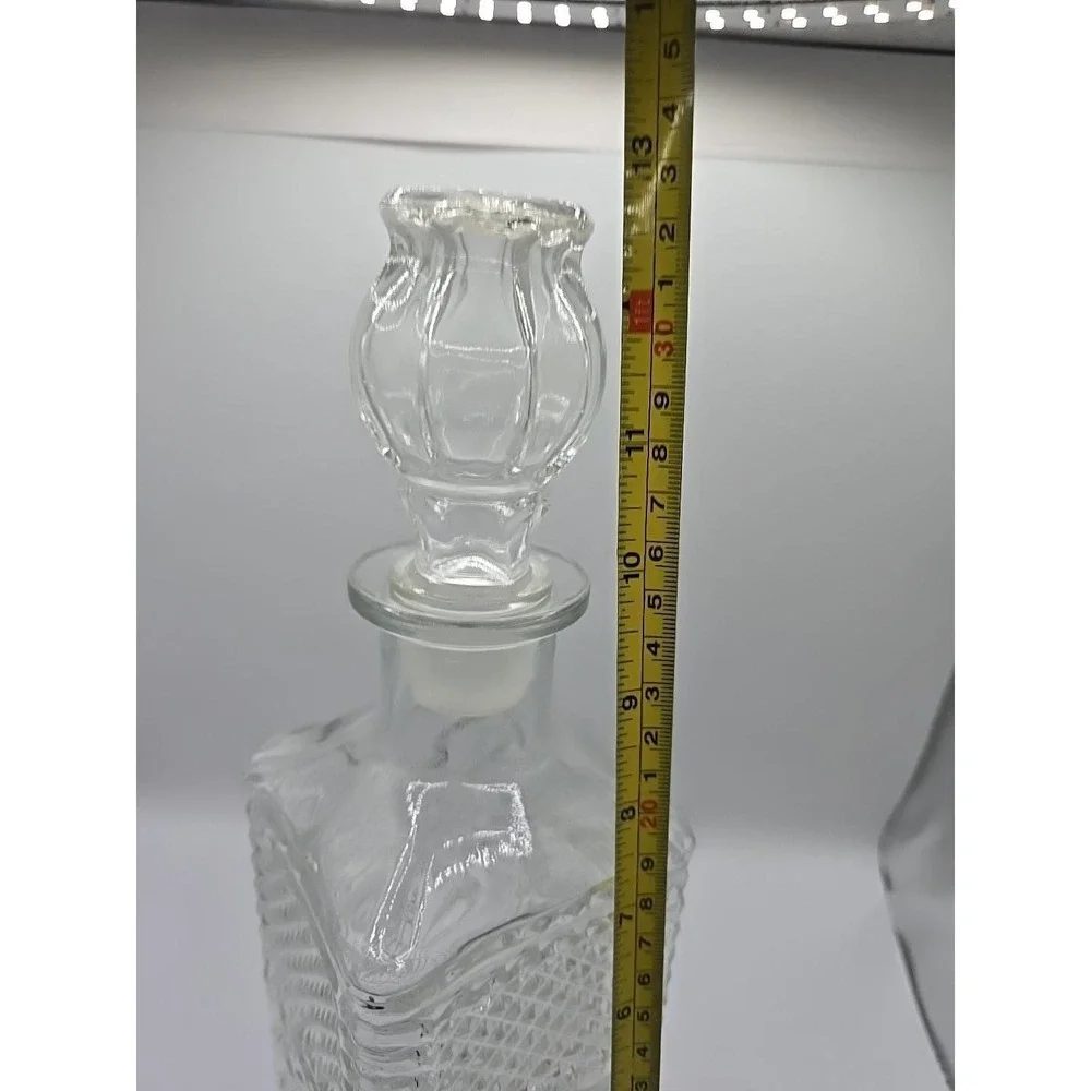 Clear Solid Clean Quality Pressed Glass Decanter w/ Topper 12.5